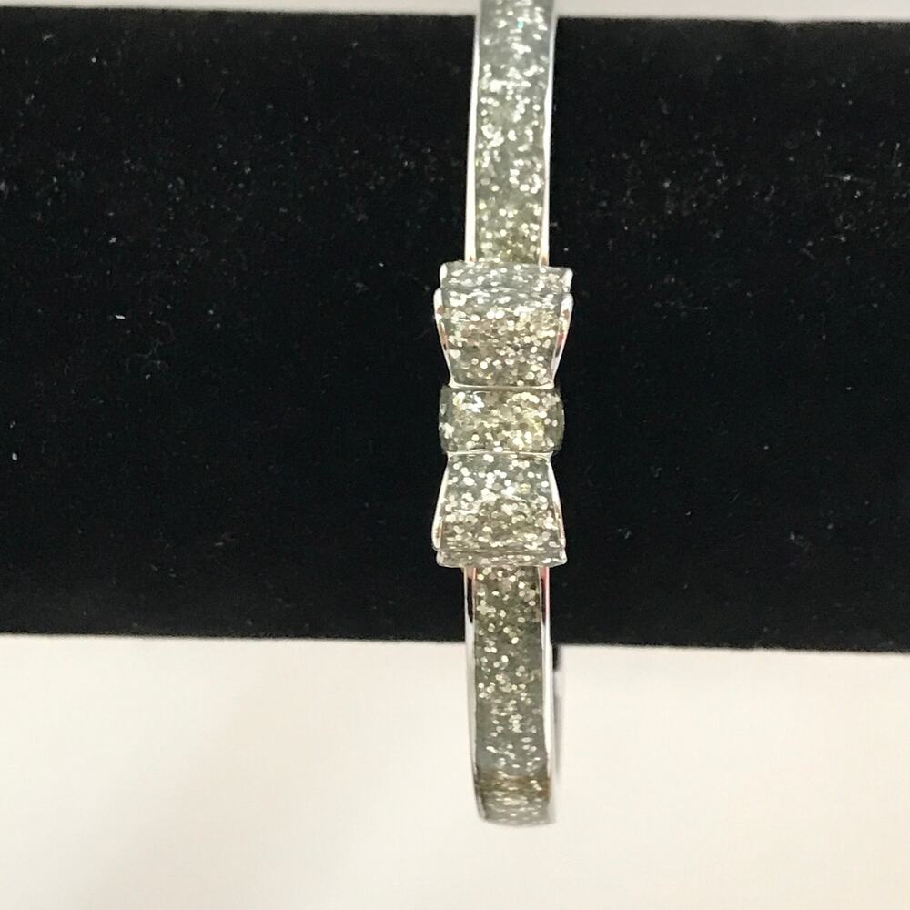 Kate Spade Sparkle Bow Silver Tone Crystal Bangle Bracelet